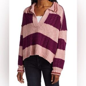 Free People Pink and Purple V-Neck Sweater